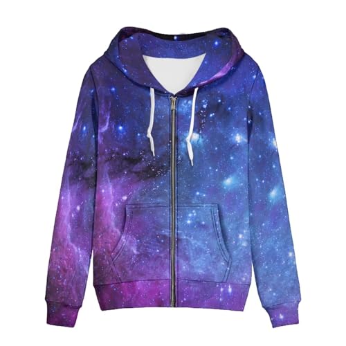 chaqlin Damen Full-Zip Hoodie Sweatshirt Athletic Hoodies Zip Up Hoodies Pullover Langarm Jacke mit Tasche Kordelzug, Galaxy Blue Night, 46 von chaqlin