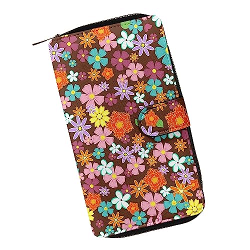 chaqlin Damen-Geldbörse, mehrere Kartenfächer, Handyhalter, Münzfach mit Reißverschluss, PU-Leder, schlanke Handtasche, Hippie Flower, Einheitsgröße, Casual von chaqlin