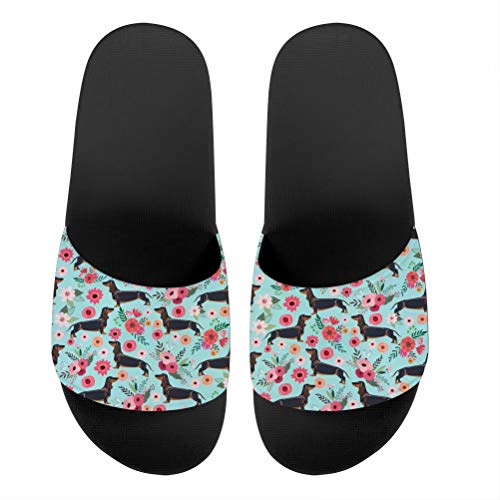 chaqlin Damen Herren Badezimmer Slipper Rutschfeste Duschsandalen Slide Pool Strandschuhe Paar Wasserschuhe Sommer Slip On Haus Hausschuhe, Dachshund 1 Schwarz, 38 EU von chaqlin