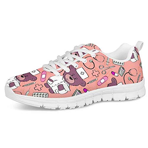 chaqlin Damen Herren Laufschuhe Leichte weiche Sport Gym Fitness Sneaker für Krankenschwester Doktor Cute Bear Pattern Trainer mit Schnürung Größe EU37 von chaqlin