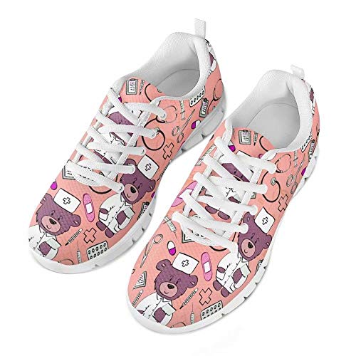 chaqlin Damen Herren Laufschuhe Leichte weiche Sport Gym Fitness Sneaker für Krankenschwester Doktor Cute Bear Pattern Trainer mit Schnürung Größe EU40 von chaqlin