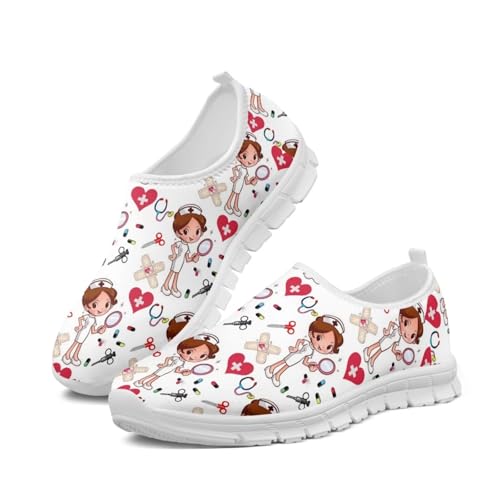 chaqlin Damen Herren Laufschuhe Nette Krankenschwester Sneaker Weiß Slip-on Walking Schuhe Krankenschwester Turnschuhe Leichte Tennisschuhe Männer Frauen Sportschuhe Nurse Arbeitsschuhe,Größe 42 EU von chaqlin