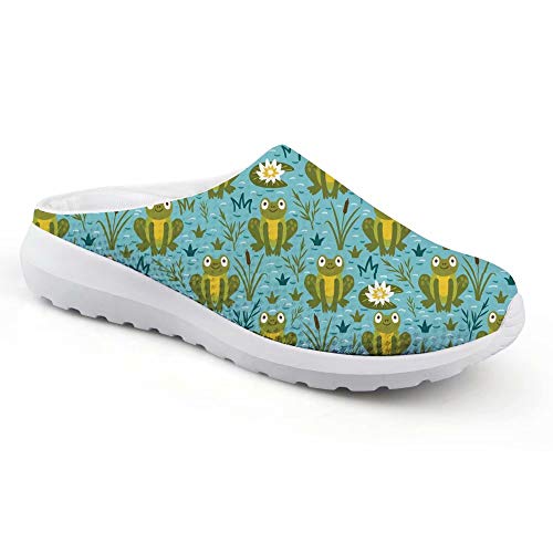 chaqlin Damen Herren Mesh Slipper Sommer Strand Sport Joggen Sandalen Teenager Mädchen Junge Casual Walking Garten Clogs mit Slip-on atmungsaktiv Größe 35-45, Grün - frosch - Größe: 39 EU von chaqlin