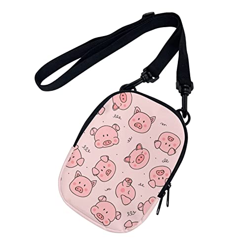 chaqlin Damen Herren Mini Geldbörse Crossbody Tasche Schulter Handtaschen Crossbody Handytaschen mit Tasche, Rosa, Schwein, Einheitsgröße von chaqlin