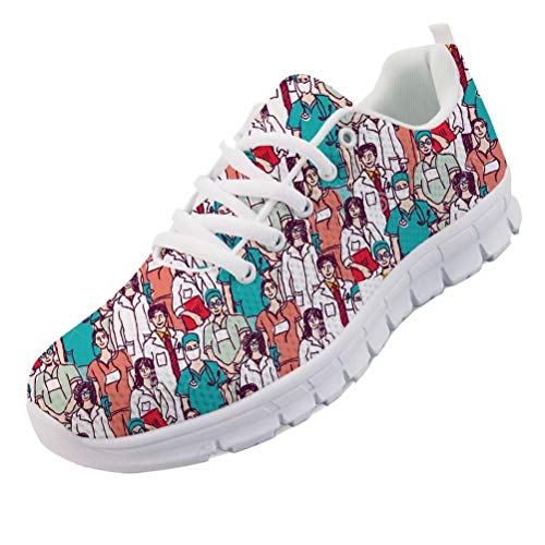 chaqlin Damen Krankenschwester Turnschuhe Cute Doctor Print Mädchen Casual Wanderschuhe Pflege Wohnungen Student Sport Gym Laufschuhe EU37 von chaqlin