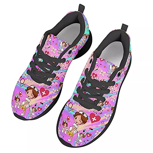 chaqlin Damen Laufschuhe für Outdoor Sport Turnschuhe mit Cute Nurse Printed Atmungsaktiv Laufschuhe Leichtgewichts Sportschuhe, Größe 41 EU von chaqlin