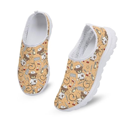 chaqlin Damen Slip on Turnschuhe Nette Bär Doktor Print Sneakers Krankenschwester Schuhe Frauen Casual Walking Schuhe Athletische Laufschuhe,40 EU von chaqlin