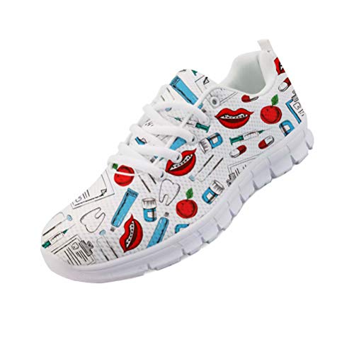 chaqlin Damen Sneaker Krankenschwester Cute Fashion Laufschuhe mit Wohnungen Leichte Trainer für Jungen Mädchen Schule Sportschuhe Weiß Größe 36 von chaqlin