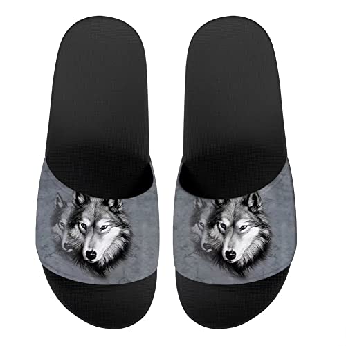 chaqlin Damen Sommer Hausschuhe, offene Zehenpartie, Badeschlappen Duschslides, Grau - Animal Wolf - Größe: 42 EU von chaqlin