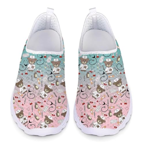 chaqlin Damen Turnschuhe niedlichen Krankenschwester Bär Laufschuhe Straßenlaufschuhe Sneaker Trainer für Outdoor Fitness Gym Walkingschuhe Größe 38 EU von chaqlin