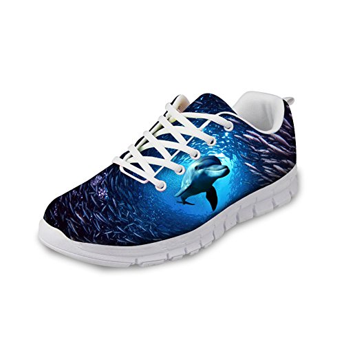 chaqlin Damen & Herren Laufschuhe Unterwasser Tier Hai Wolf Muster Sport Sneaker Mode Schnürschuhe Turnschuhe für Jungen Mädchen Blau, Blau - Delfin - Größe: 40.5 EU von chaqlin