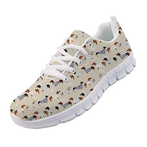 chaqlin Damen und Herren Laufschuhe Unterwasser-Tier-Hai-Wolf-Muster Sport-Sneaker Mode Schnürschuhe für Jungen Mädchen Blau, Dackel, 39 EU von chaqlin