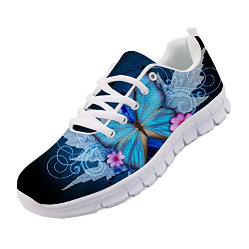 chaqlin Damen & Herren Laufschuhe Unterwasser Tier Hai Wolf Muster Sport Sneaker Mode Schnürschuhe Turnschuhe für Jungen Mädchen Blau, - schmetterling - Größe: 8.5 UK von chaqlin