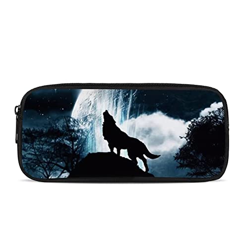 chaqlin Federmäppchen mit großer Kapazität für High School Office College Student Pencil Box Case, Heulender schwarzer Wolf, Münzbeutel von chaqlin