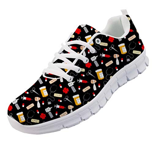 chaqlin Frauen Casual Running Walking Sneakers Schnüren Komfortable Soft Flats Sport Gym Trainer für Herren mit Cute Nurse Schuhe Schwarz Größe Eur36 von chaqlin