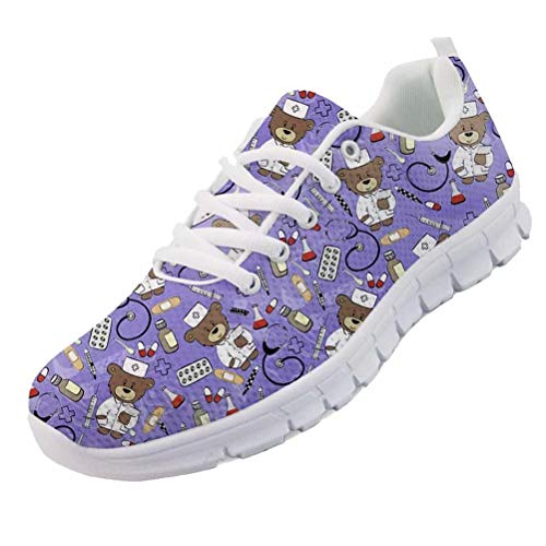 chaqlin Frauen Herren Leichte Wanderschuhe Mode Turnschuhe Air Mesh Tennis Schuhe Sport Trainer Cartoon Nette Krankenschwester Bär Turnschuhe Lila Größe UK4 = Eur37 von chaqlin