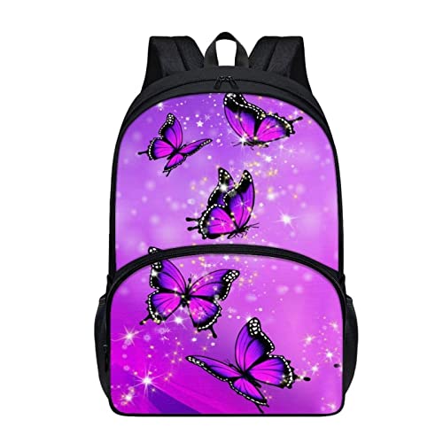 chaqlin Frauen Mädchen Netter Rucksack Kristall Butterfly Schultaschen, Leichter Casual Daypack Schmetterling Thema Schulrucksack für Kinder Erwachsene 17 Zoll Reise Rucksack mit Seitentasche von chaqlin