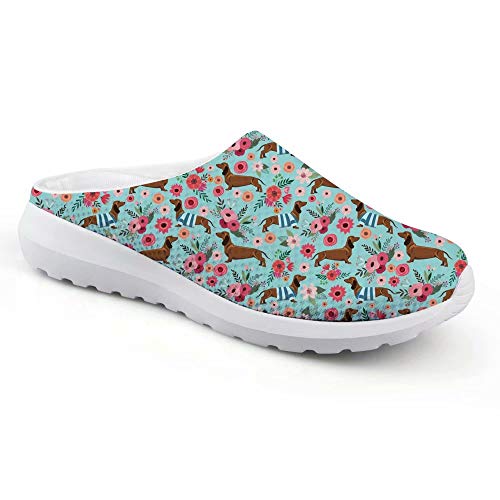 chaqlin Frauen Mesh atmungsaktive Sandale schnell trocknende Strand Hausschuhe rutschfeste Dackel Floral Garden Sandalen Clogs Pantoletten Schuhe Größe 38 von chaqlin