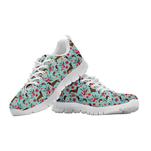 chaqlin Frauen Turnschuhe Plimsoll Low Top Canvas Schuhe Teen Girls Casual Schnür-Wohnungen Schulreisen Gehen mit niedlichen Dackel Floral Design Trainer 40 EU von chaqlin