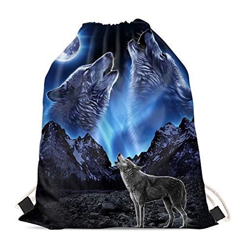 chaqlin Galaxy Blue Wolf Kordelzug-Taschen für Kinder, Turnbeutel, Aufbewahrungs-Rucksack, Schule, Fitnessstudio, P E, umweltfreundliche Einkaufstaschen von chaqlin