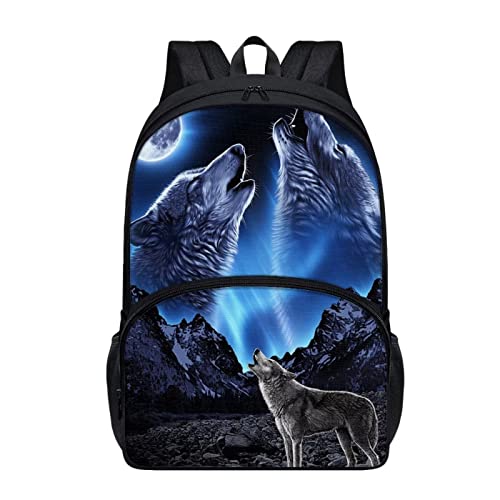 chaqlin Galaxy Wolf Schulrucksack für Kinder, Tier Wolf Schulaschen Buchtaschen Jungen Mädchen Netter Rucksack Casual Daypack mit Fronttasche von chaqlin