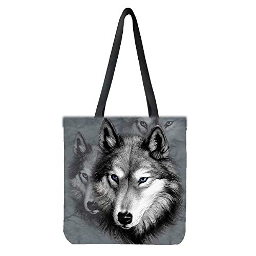 chaqlin Grey Wolf Canvas Schulterhandtaschen Wiederverwendbare Einkaufstaschen für Damen, Reisen, Strand, Einkaufstaschen Teenager Mädchen Schulbuch Aufbewahrungstasche von chaqlin