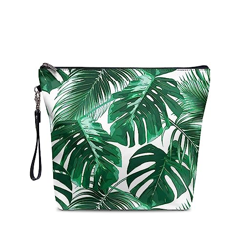 chaqlin Große Kosmetiktasche für Geldbörse Frauen Mädchen Make-up-Taschen wasserdichte Reißverschluss Brieftasche Tragbare Reise Schönheit Taschen Toilettenartikel Organizer, Tropisches Blatt, Einheitsgröße, Kulturbeutel von chaqlin