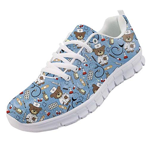 chaqlin Herren Damen Laufschuhe Blau Cartoon Bär Krankenschwester Bär Turnschuhe Atmungsaktive Trainer Arbeitsschuhe EU37 von chaqlin