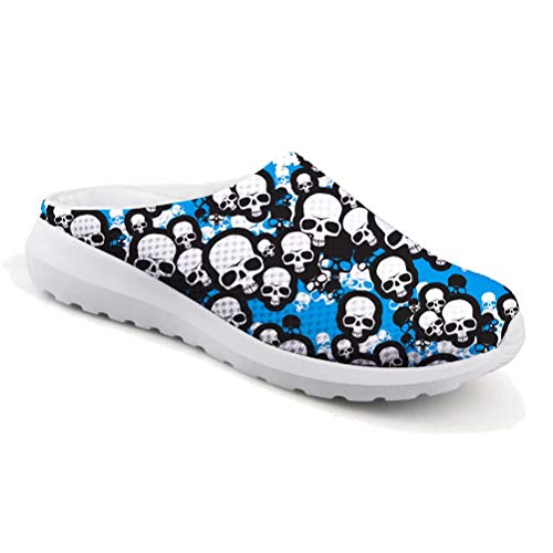 chaqlin Herren Damen Unisex Mesh Flip Flop Strand Sandalen Outdoor Sport Casual Sommerschuhe Slip-on Leicht Schnell Trocken Garten Clog Loafer Schädel Muster, - Blauer Totenschädel - Größe: 42 2/3 EU von chaqlin