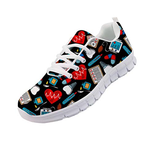 chaqlin Herrenmode für Damen Sportschuhe Athletic Running Walking Sportschuhe für Jugendliche Jungen Mädchen mit niedlichen medizinischen Muster Krankenschwester Trainer Größe UK8 = Eur40 Schwarz von chaqlin