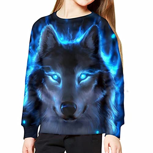 chaqlin Kapuzenpullover für Jungen und Mädchen, langärmelig, Alter 6–16 Jahre, Neon Wolf Blau, 140-152 von chaqlin