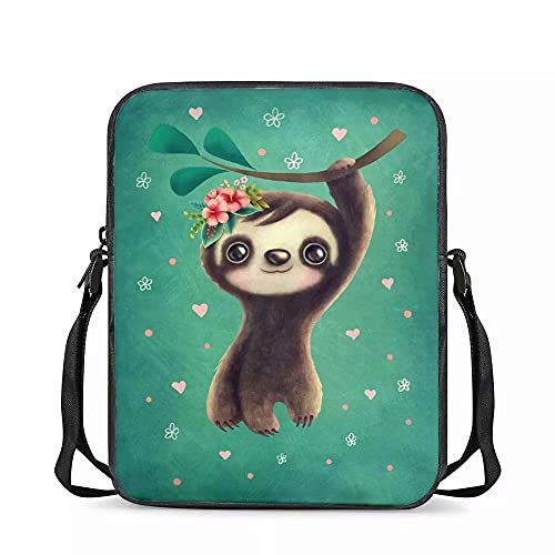 chaqlin Kinder Back to School Umhängetaschen,Funny Green Faultier Messenger Bags Damen Mädchen Sling Schulter Totebags für Outdoor Travel Beach von chaqlin