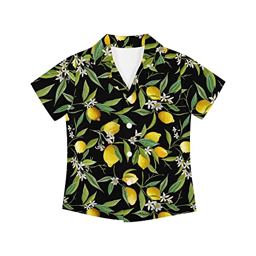 chaqlin Kinder Jungen Hawaii-Hemd Aloha Sommer Kurzarm Button Down Kleid Hemd für Strand Urlaub 5-16 Jahre, Mit Zitronen-Druck, 11-12 Jahre von chaqlin