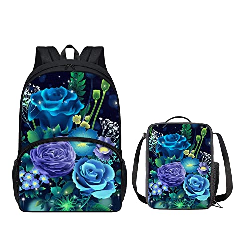 chaqlin Kinder-Rucksack-Set, Jungen und Mädchen, Schultasche, großes Büchertaschen-Set mit isolierter Lunchbox, 2-teiliges Set, Blütenblume, Einheitsgröße, Schulranzen-Set von chaqlin