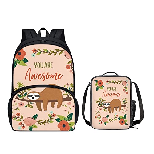 chaqlin Kinder-Rucksack-Set mit Lunch-Taschen, 2er-Pack, Büchertaschen-Set für Kindergarten, Tolles Faultier, Einheitsgröße, Schulranzen-Set von chaqlin