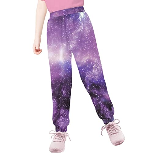 chaqlin Kinder Sweatpants Sport Yoga Hosen Jogger Hose mit Tasche Jungen Mädchen Hosen für Alter 14-15 Jahre, Lila Galaxy Space, 12-13 Jahre von chaqlin