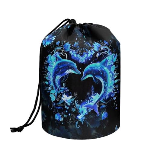 chaqlin Kosmetiktasche mit Kordelzug, für Damen und Mädchen, tragbare Kosmetiktasche mit Kordelzug, Reise-Kosmetik-Waschtasche, Neon-Delfin, Einheitsgröße, Kulturbeutel von chaqlin