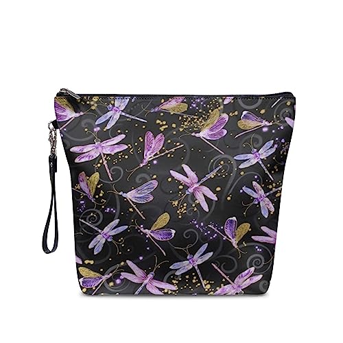 chaqlin Kosmetiktaschen, große Reise-Make-up-Taschen für Damen, Kosmetiktasche, wasserdicht, Reißverschluss, tragbar, Reise-Schönheitstaschen, Kulturbeutel, Organizer mit Umhängeband, Lila Libelle, Einheitsgröße, Kulturbeutel von chaqlin