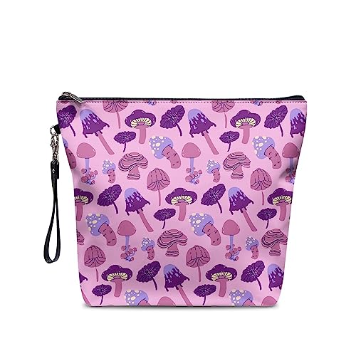 chaqlin Kosmetiktaschen, große Reise-Make-up-Taschen für Damen, Kosmetiktasche, wasserdicht, Reißverschluss, tragbar, Reise-Schönheitstaschen, Kulturbeutel, Organizer mit Umhängeband, Rosa Pilz, Einheitsgröße, Kulturbeutel von chaqlin