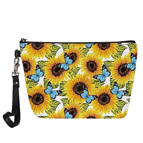 chaqlin Kosmetiktaschen Reisekapazität Tragbare Frauen Make-up Aufbewahrungskoffer Dackel Muster Multifunktional, Vintage Schmetterling Sonnenblume von chaqlin