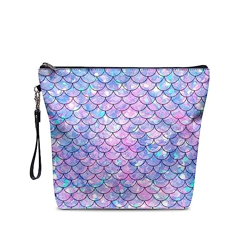 chaqlin Kosmetiktaschen für Frauen und Mädchen, niedliche Make-up-Tasche, Reisetaschen, Kawai, PU-Leder, Schönheitstaschen, Kulturbeutel, Organizer, tragbar, große Kosmetiktasche mit Umhängeband, Meerjungfrau Fischwaage, Einheitsgröße, Kulturbeutel von chaqlin