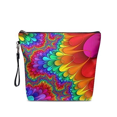 chaqlin Kosmetiktaschen für Frauen und Mädchen, niedliche Make-up-Tasche, Reisetaschen, Kawai, PU-Leder, Schönheitstaschen, Kulturbeutel, Organizer, tragbar, große Kosmetiktasche mit Umhängeband, Hippie-Batikstoff, Einheitsgröße, Kulturbeutel von chaqlin