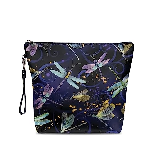 chaqlin Kosmetiktaschen für Frauen und Mädchen, niedliche Make-up-Tasche, Reisetaschen, Kawai, PU-Leder, Schönheitstaschen, Kulturbeutel, Organizer, tragbar, große Kosmetiktasche mit Umhängeband, Lila Libelle, Einheitsgröße, Kulturbeutel von chaqlin