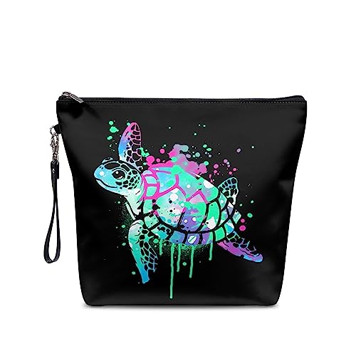 chaqlin Kosmetiktaschen für Frauen und Mädchen, niedliche Make-up-Tasche, Reisetaschen, Kawai, PU-Leder, Schönheitstaschen, Kulturbeutel, Organizer, tragbar, große Kosmetiktasche mit Umhängeband, Meeresschildkröte, Einheitsgröße, Kulturbeutel von chaqlin