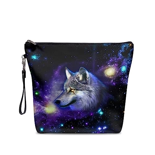 chaqlin Kosmetiktaschen für Frauen und Mädchen, niedliche Make-up-Taschen, Beauty-Aufbewahrungstaschen, Reißverschluss-Tasche, wasserdicht, Reise-Kulturartikel-Organizer, Galaxy Blue Wolf, Einheitsgröße, Kulturbeutel von chaqlin