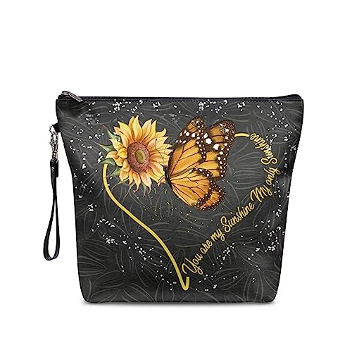 chaqlin Kosmetiktaschen für Frauen und Mädchen, niedliche Make-up-Taschen, Beauty-Aufbewahrungstaschen, Reißverschluss-Tasche, wasserdicht, Reise-Kulturartikel-Organizer, Sonnenblumen-Schmetterling, von chaqlin