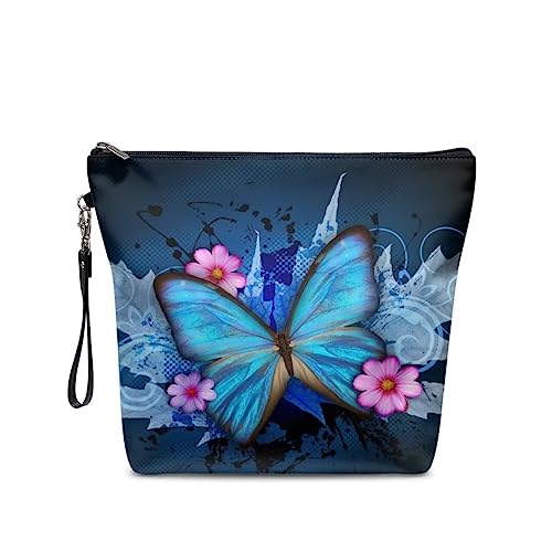 chaqlin Kosmetiktaschen für Frauen und Mädchen, niedliche Make-up-Taschen, Beauty-Aufbewahrungstaschen, Reißverschluss-Tasche, wasserdicht, Reise-Kulturartikel-Organizer, blau mit schmetterlingen, Einheitsgröße, Kulturbeutel von chaqlin