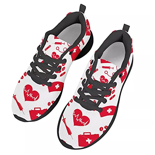 chaqlin Krankenschwester Geschenke Arbeitsschuhe für Damen Herren, Red Cartoon Krankenschwester Medizinische Laufschuhe Herren Turnschuhe Casual Sport Trainer, Größe 43 EU von chaqlin