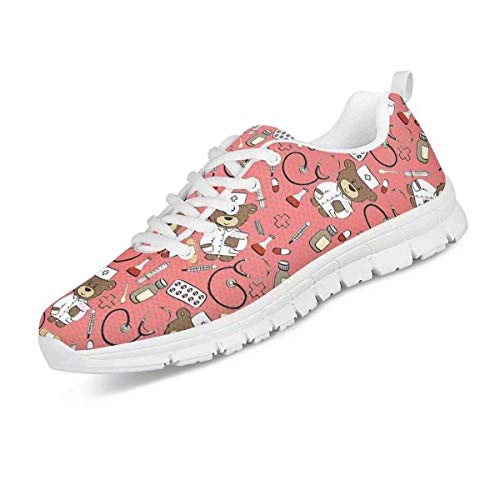 chaqlin Krankenschwester Geschenke für Frauen Damen, niedliche Krankenschwester Bär Druck Laufschuhe Casual Sport Gym Turnschuhe leichte Walking Jogging Trainer Größe 43 EU von chaqlin