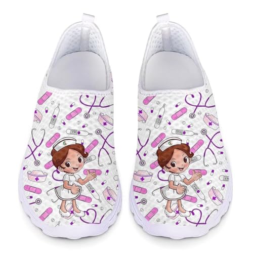 chaqlin Krankenschwester Sportschuhe für Damen,Nette Nurse Sneakers Turnschuhe,Krankenschwester Laufschuhe Atmungsaktiv Freizeitschuhe Walkingschuhe für Mädchen,Weiße Größe 36 EU von chaqlin